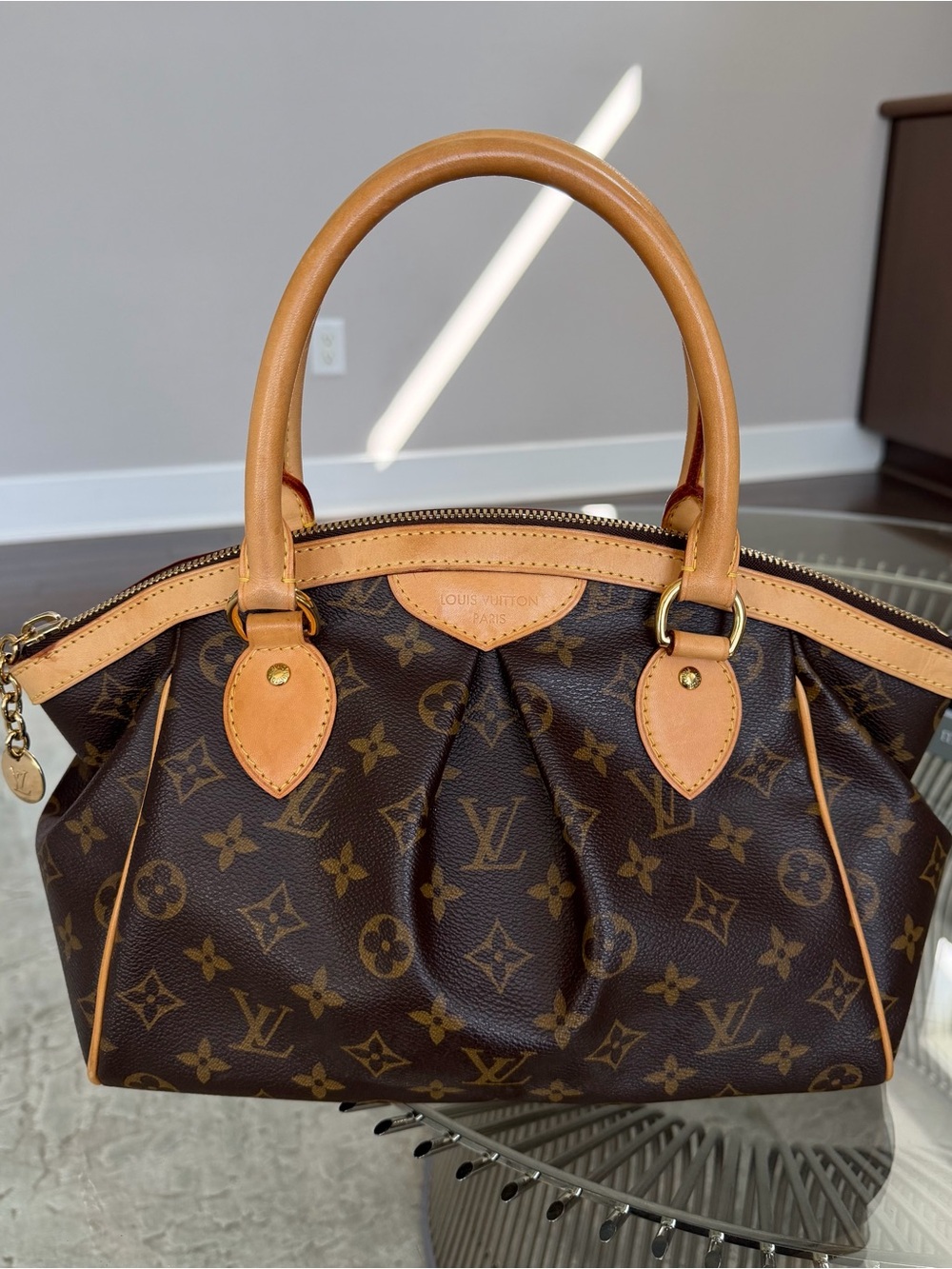 Louis Vuitton Brown Monogram Canvas Satchel with Tan Trim